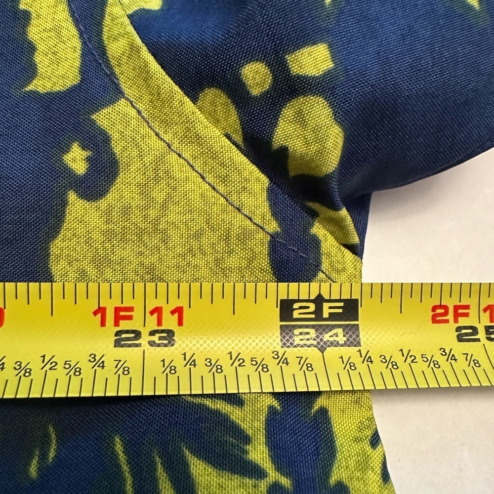 OP Men’s Hawaiian Shirt Size L/XL Button Up Hula Girl Tropical Blue Yellow - Picture 6 of 7